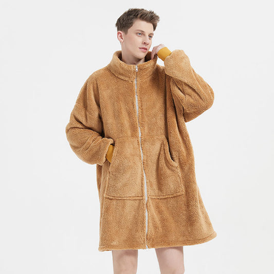 Men's Camel Fleece Zipper Oversize Robe