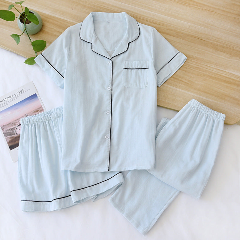 Three-piece Cotton Gauze Summer Nights Sleepwear