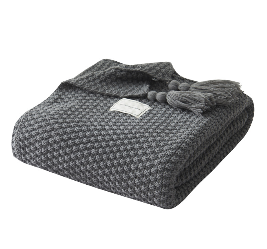 Fringed Knitted Acrylic Blanket