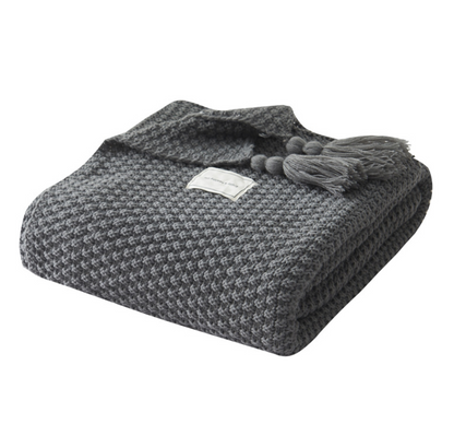 Fringed Knitted Acrylic Blanket