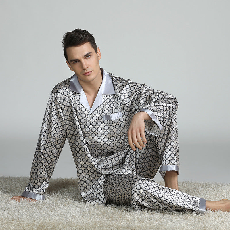 Men's Printed Retro Pattern Silk-feel Set