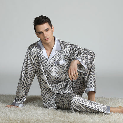 Men's Printed Retro Pattern Silk-feel Set