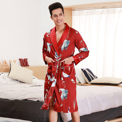 Long-Sleeved Men's Silk-feel Robe