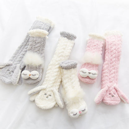 Coral Fleece Cute Face Sleep Socks