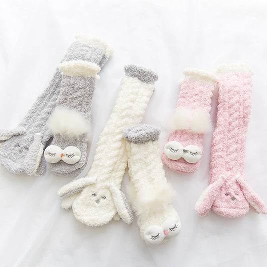 Coral Fleece Cute Face Sleep Socks