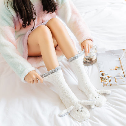 Coral Fleece Cute Face Sleep Socks