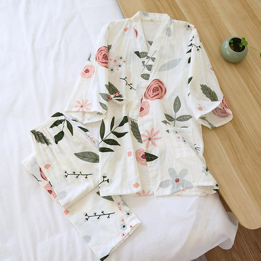 Relaxing Cotton Gauze Three-quarter Sleeve Sleep Set