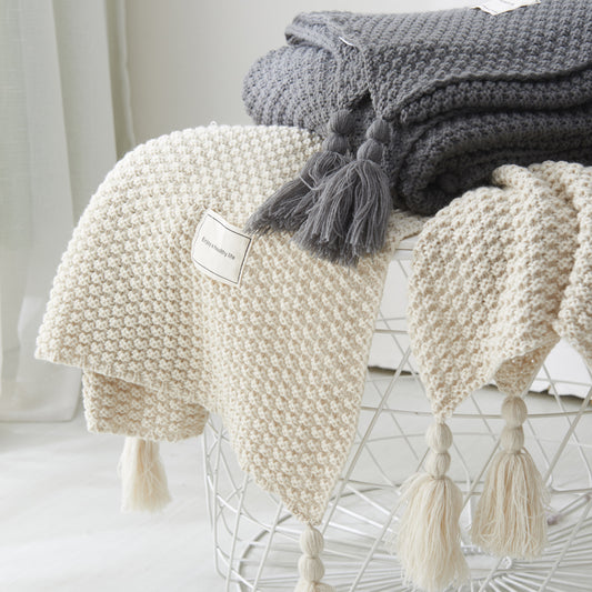 Fringed Knitted Acrylic Blanket