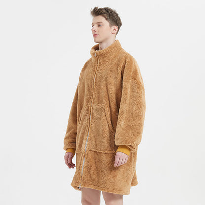Men's Camel Fleece Zipper Oversize Robe