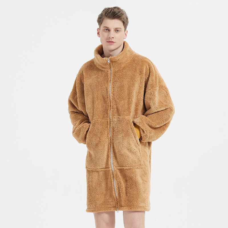 Men's Camel Fleece Zipper Oversize Robe