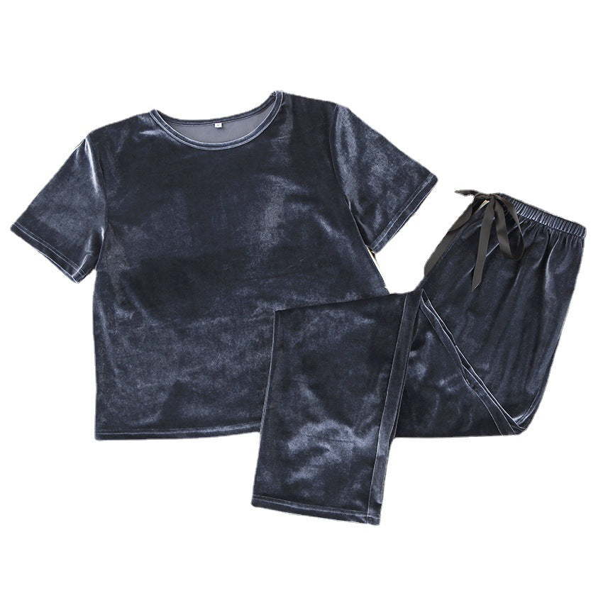 Faux Velvet Short-sleeved Pyjama Suit