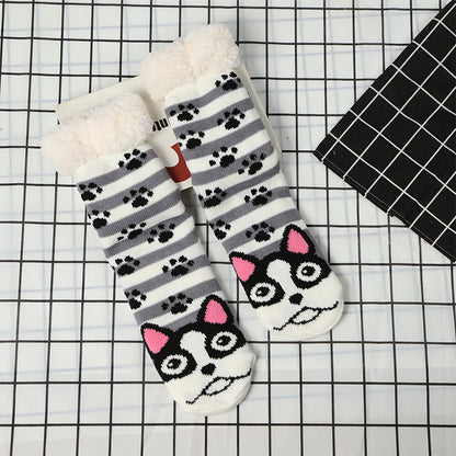 Plush Animal Face Warm House Socks