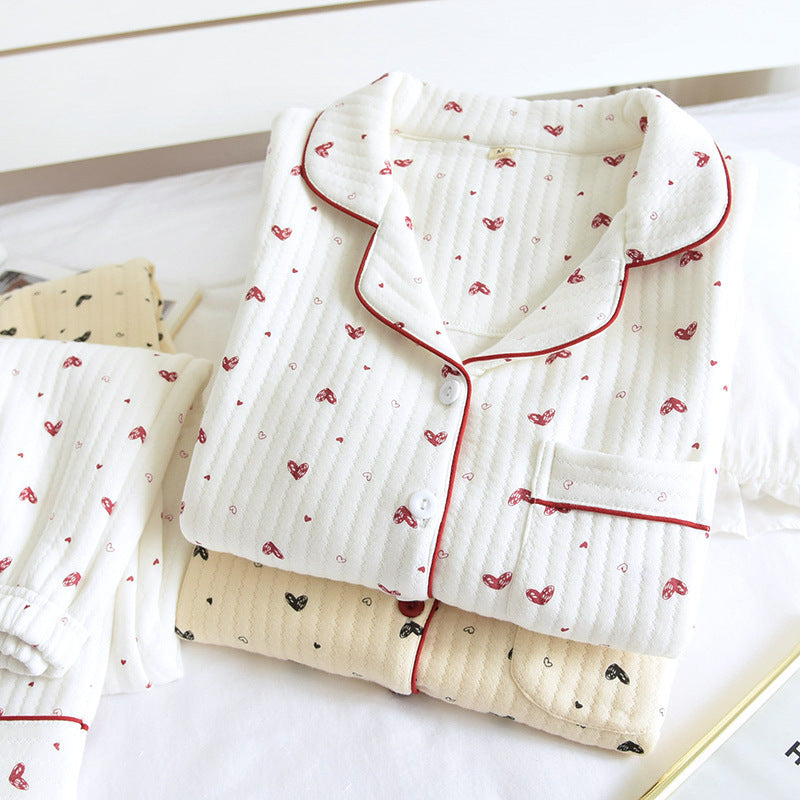 Three-layer Delicate Print Warm Pyjama Suit