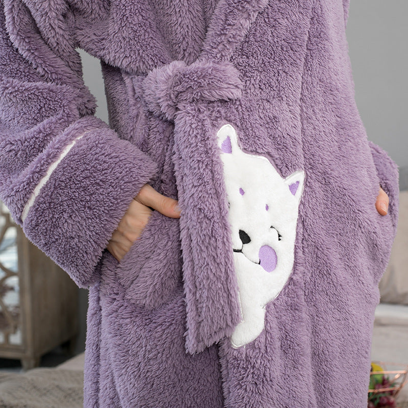 Thick Coral Fleece Cat Lovers House Robe
