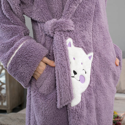 Thick Coral Fleece Cat Lovers House Robe
