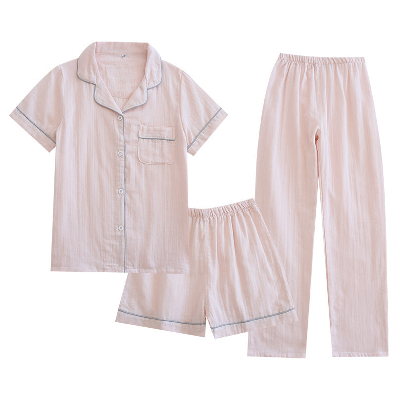 Three-piece Cotton Gauze Summer Nights Sleepwear