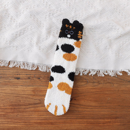 Coral Fleece Japanese Winter Sleep Embroidered Mid-calf Socks