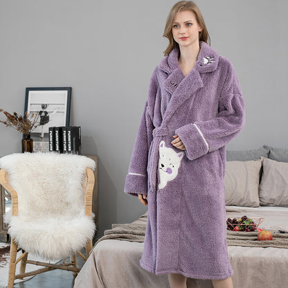 Thick Coral Fleece Cat Lovers House Robe
