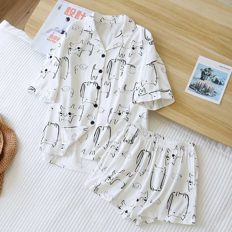 Fun Cat Print Cotton Summer Pyjamas