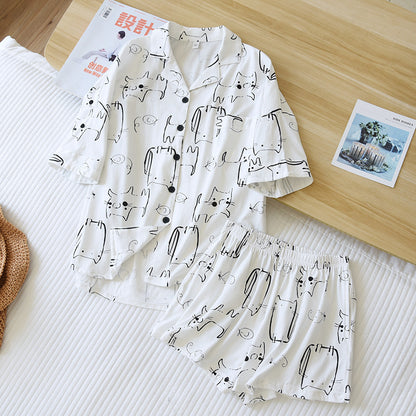 Fun Cat Print Cotton Summer Pyjamas