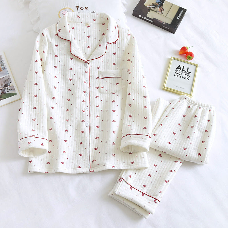 Three-layer Delicate Print Warm Pyjama Suit