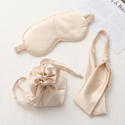 Three-piece Silk Feel Eye Mask Set with Hairband and Cloth Bag