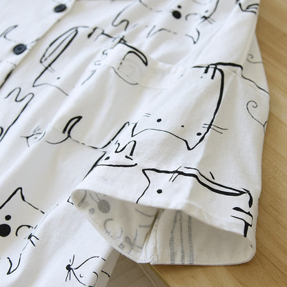 Fun Cat Print Cotton Summer Pyjamas