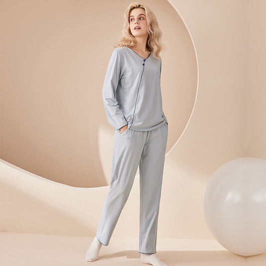 Women's Long-sleeve Cotton Trousers Suit