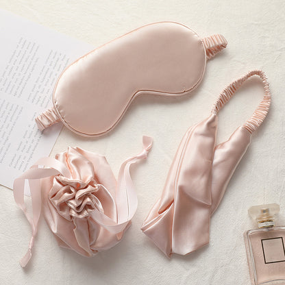 Three-piece Silk Feel Eye Mask Set with Hairband and Cloth Bag